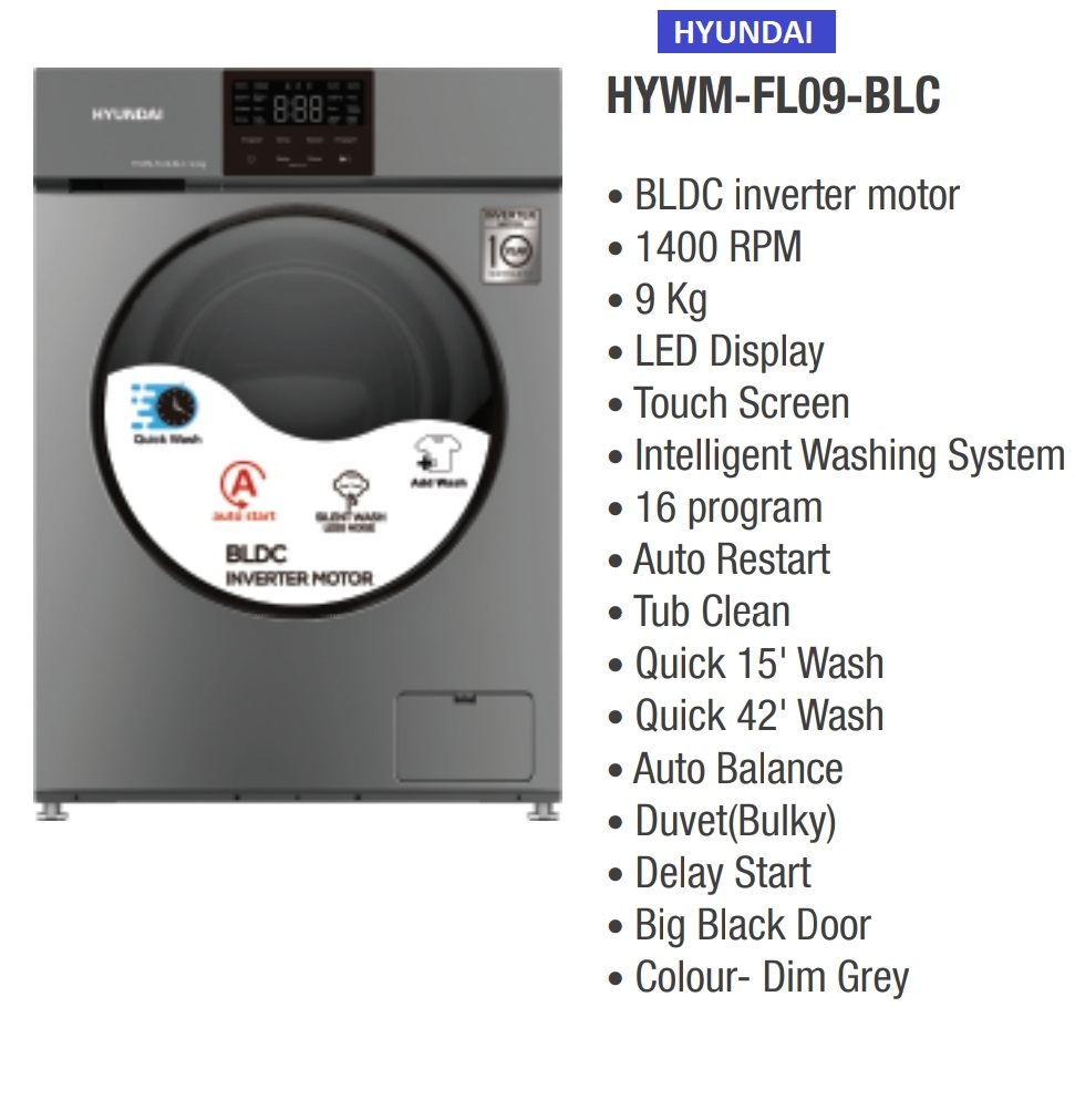 Hyundai 9Kg Front Loading Washing Machine